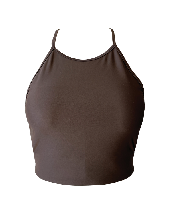 CROPPED HIGH NECK TOP - Espresso