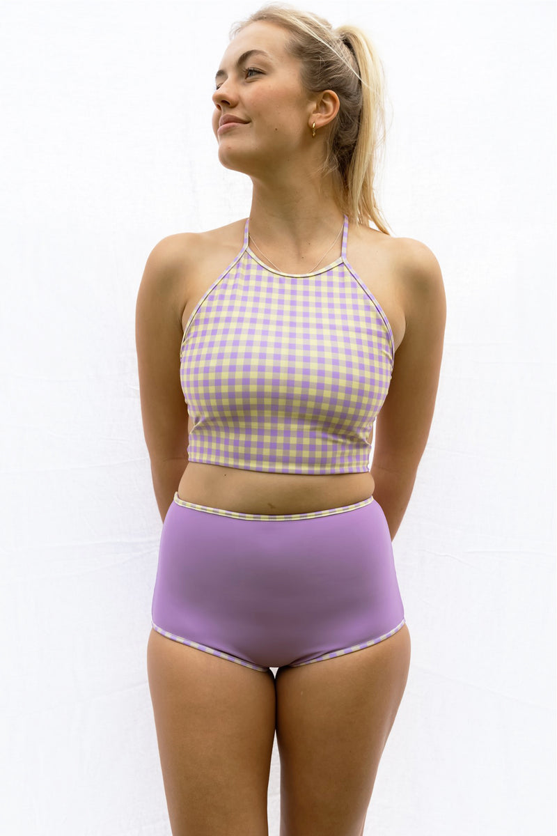 CROPPED HIGH NECK TOP - Gingham Lilac